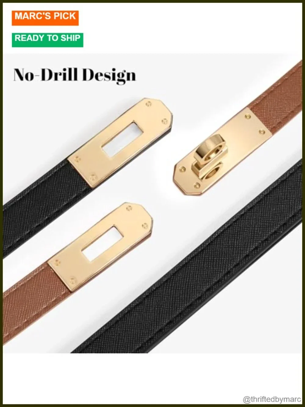2 Pack Women Skinny PU Leather Belt with Alloy Turn Lock